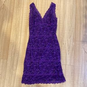 Le Chateau Purple Lace and Beaded Dress Size XS.